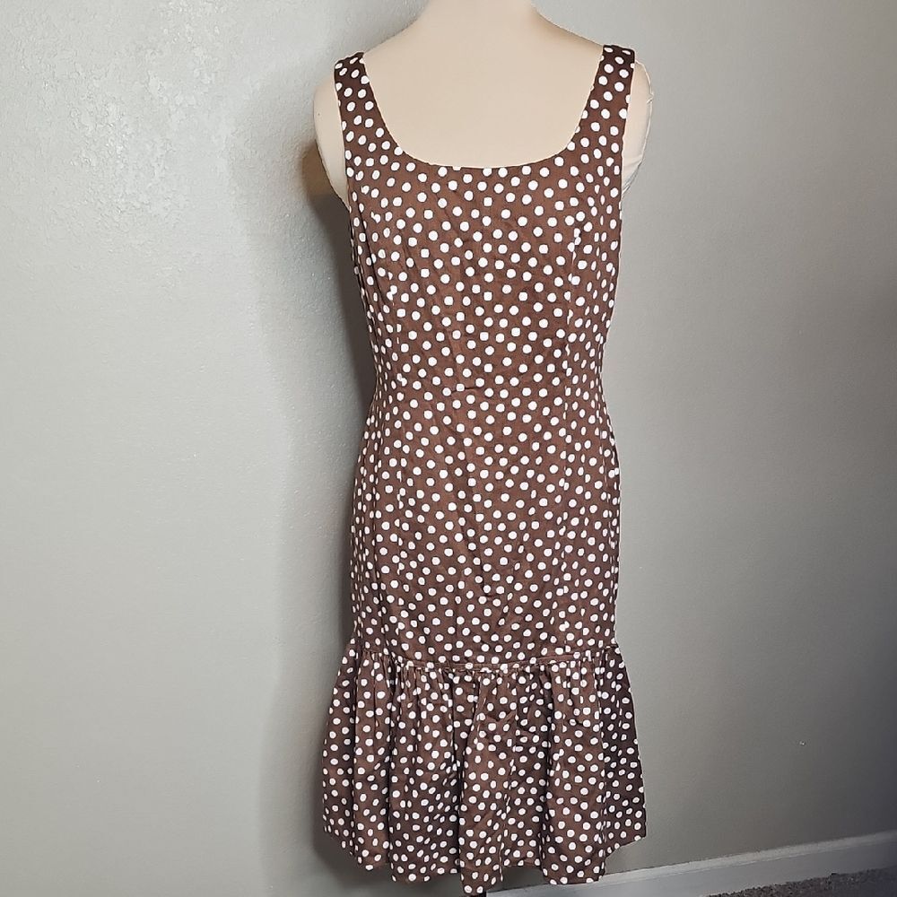 SHANI Brown Polka Dot Sheath Ruffle Hem Sleeveless dress 6